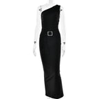 Women Wear Maxi Dress Sexy One Shoulder Pleated Sheath Dress Bella Mia