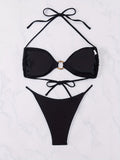 Women Clothing Black Bikini Lace up Halter Swimwear Women Bella Mia