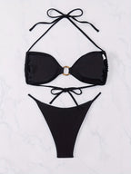 Women Clothing Black Bikini Lace up Halter Swimwear Women Bella Mia