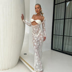 Summer Sexy Dress Lace See Through Long Sleeve Slim Fit Dress Bella Mia