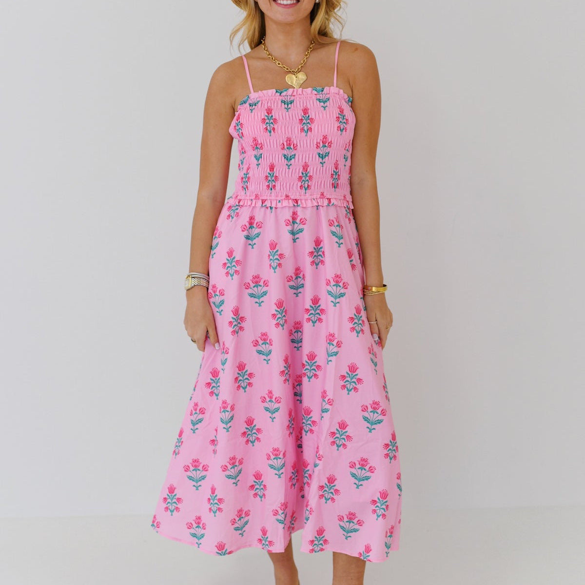 Women Urban Casual Printed Floral Pleated Sling Dress