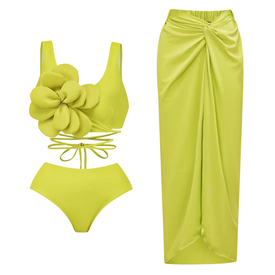 Solid Color Split Swimsuit Women Sexy High Waist Banded Bikini Three Piece Set Bikini Bella Mia