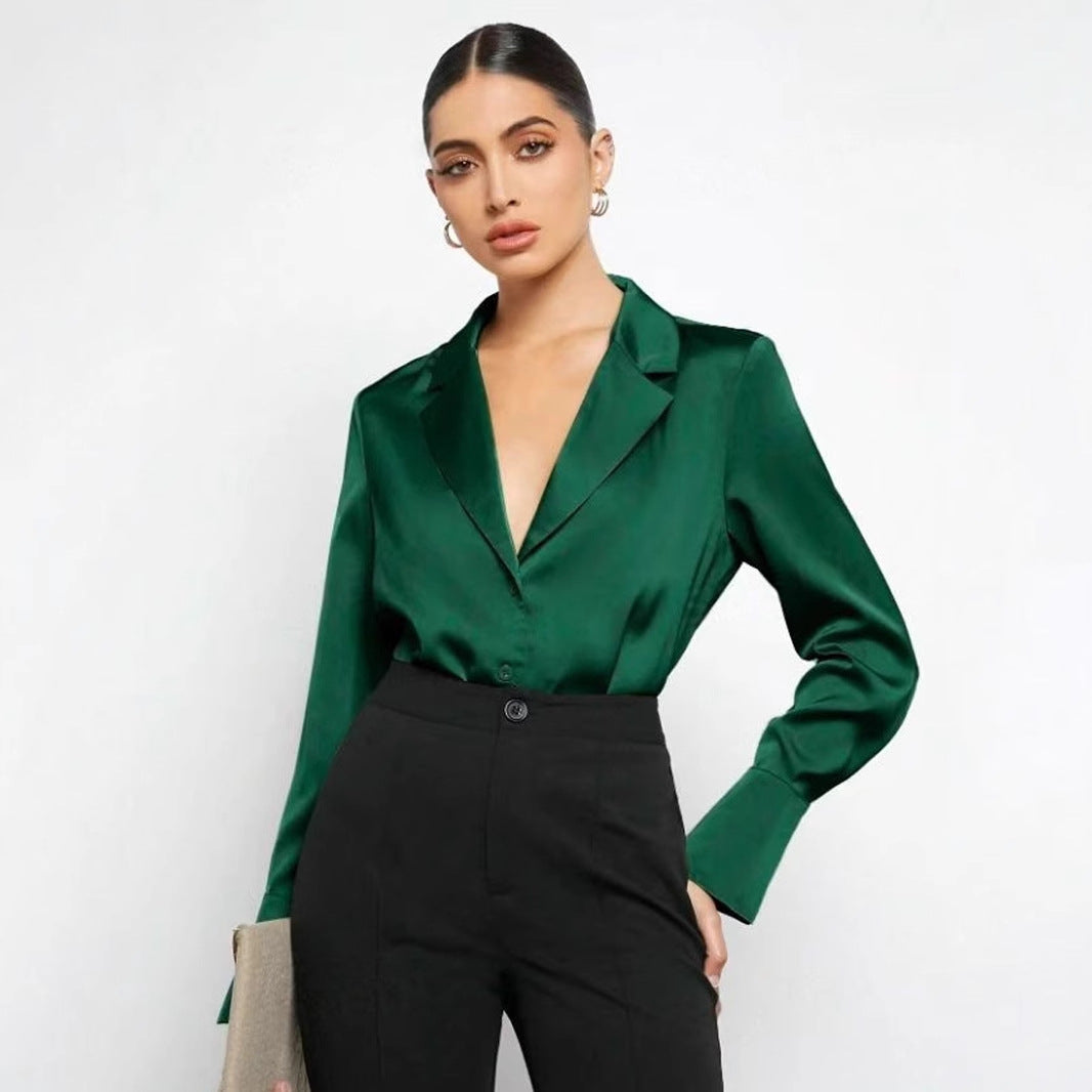 Satin Faux Silk Shirt Spring Summer Women Clothing Minimalist Long Sleeve Shirt Top Bella Mia