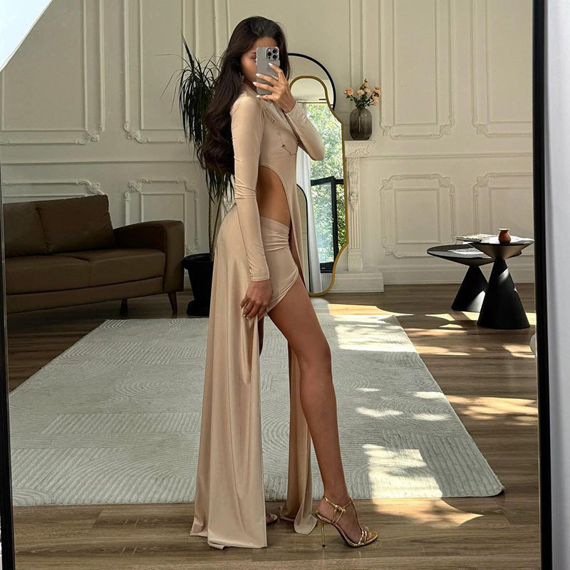 Women Clothing Fall round Neck Irregular Asymmetric with Personality Long Sleeve T shirt Solid Color Slim Skirt Set Bella Mia