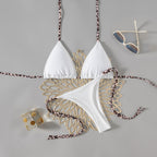 Bikini Contrast Color Lace Up Solid Color T Back Sexy Bikini Split Swimsuit for Women Bella Mia