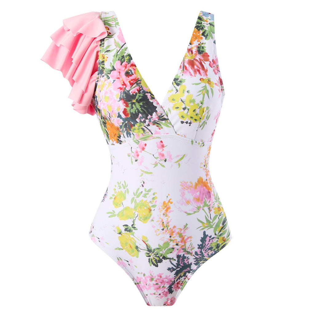 Ruffled One Piece Swimsuit Women Retro Swimsuit Bikini Mesh Beach Skirt Set Bella Mia