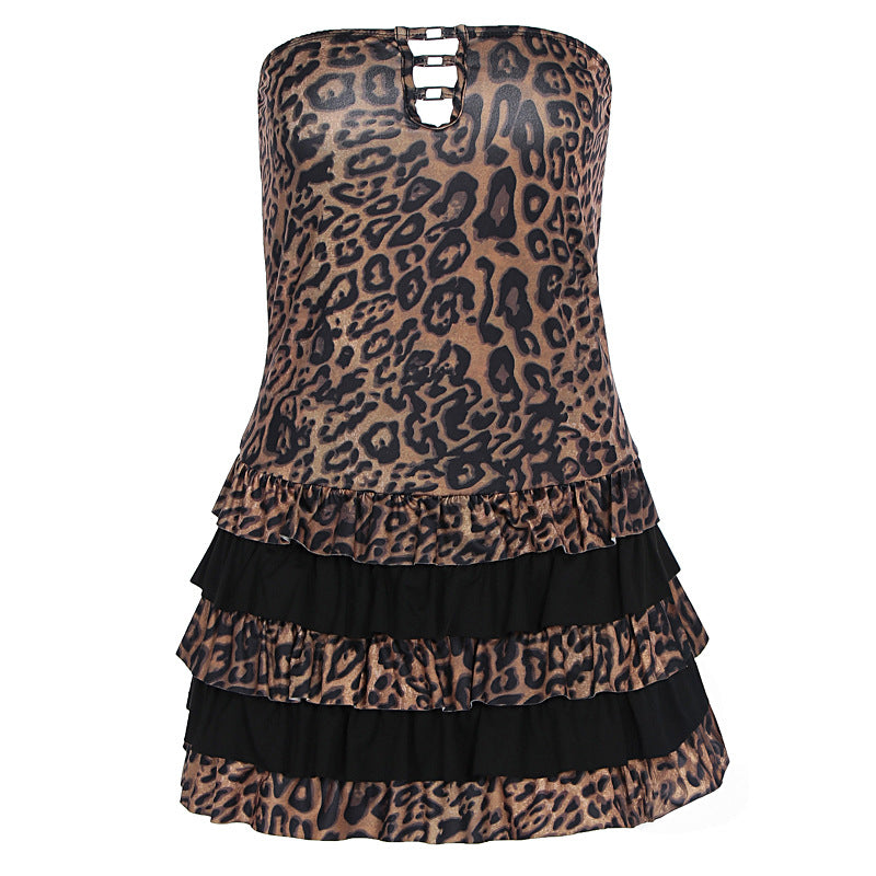 Women Clothing Summer Sexy Tube Top Leopard Print Sleeveless Pleated Short Dress Bella Mia