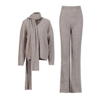 Women Autumn Winter High Grade Elegant Knitted Two Piece Scarf Design Loose Wide Leg Pants Set Bella Mia