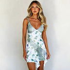 Summer Women V neck Twist Spaghetti Strap Floral Print Dress Short Women Bella Mia