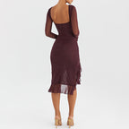 Autumn Sexy Trend Round Neck Slim Fit Long Sleeved Mesh Stitched Backless Sheath Dress Bella Mia