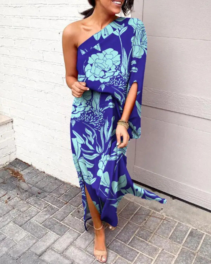 Women Clothing Dress Sexy Oblique Shoulder Elegant Single Side Sleeve Dress for Women Bella Mia