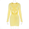 Women Clothing Autumn Solid Color Hollow Out Cutout Out Cropped Lace Sheath Dress Women Bella Mia