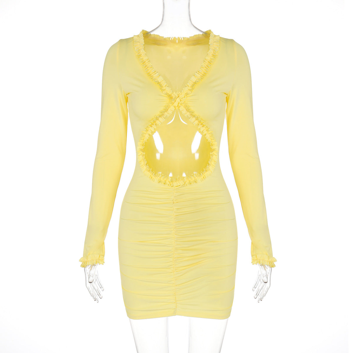 Women Clothing Autumn Solid Color Hollow Out Cutout Out Cropped Lace Sheath Dress Women Bella Mia