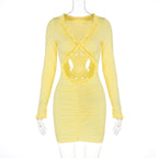 Women Clothing Autumn Solid Color Hollow Out Cutout Out Cropped Lace Sheath Dress Women Bella Mia