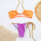 Nylon Light Color Matching Lace up Bikini Sexy Split Swimsuit Women Bella Mia