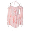 Women Clothing Autumn Sexy Halter Low Cut Ruffled Long Sleeve Romper Bella Mia