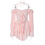 Women Clothing Autumn Sexy Halter Low Cut Ruffled Long Sleeve Romper Bella Mia