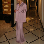 Spring Autumn Satin High Grade Half Length Skirt Set Collared Long Sleeve Top Office Two Piece Set Bella Mia