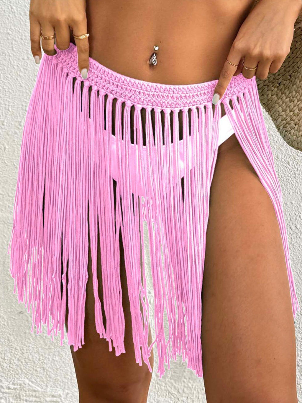 Women Lace up Skirt Women Clothing Beach Beach Cover Up Pure Hand Crocheting Tassel Skirt Overskirt Bella Mia