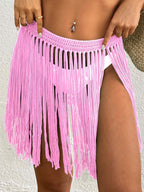 Women Lace up Skirt Women Clothing Beach Beach Cover Up Pure Hand Crocheting Tassel Skirt Overskirt Bella Mia