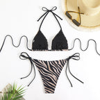 Bikini Zebra Pattern Sexy Backless Lace up Swimsuit Women Split Bikini