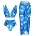 Bikini Digital Printed Three Piece Set V neck Sexy Swimsuit Women