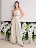 Spring Slim Fit High Grade Slim Sexy White Beautiful High Waist Wide Leg Women Two Piece Sets Bella Mia