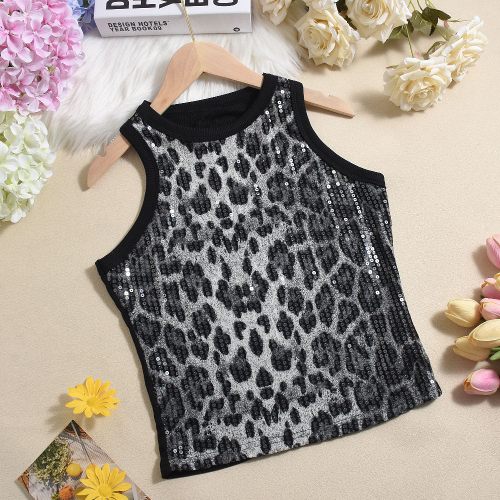 Sequin Leopard Print Women Vest Sexy Cropped Cropped Outfit Color Matching Sleeveless Top Women Bella Mia
