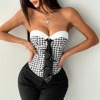 Sweet Spicy Plaid Tube Top Boning Corset Vest Stitching Tie Niche Bra Women Clothing Bella Mia