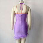 Sexy Halter Diamond Feather Stretch Bandage One Piece Dress Party Dress Bella Mia
