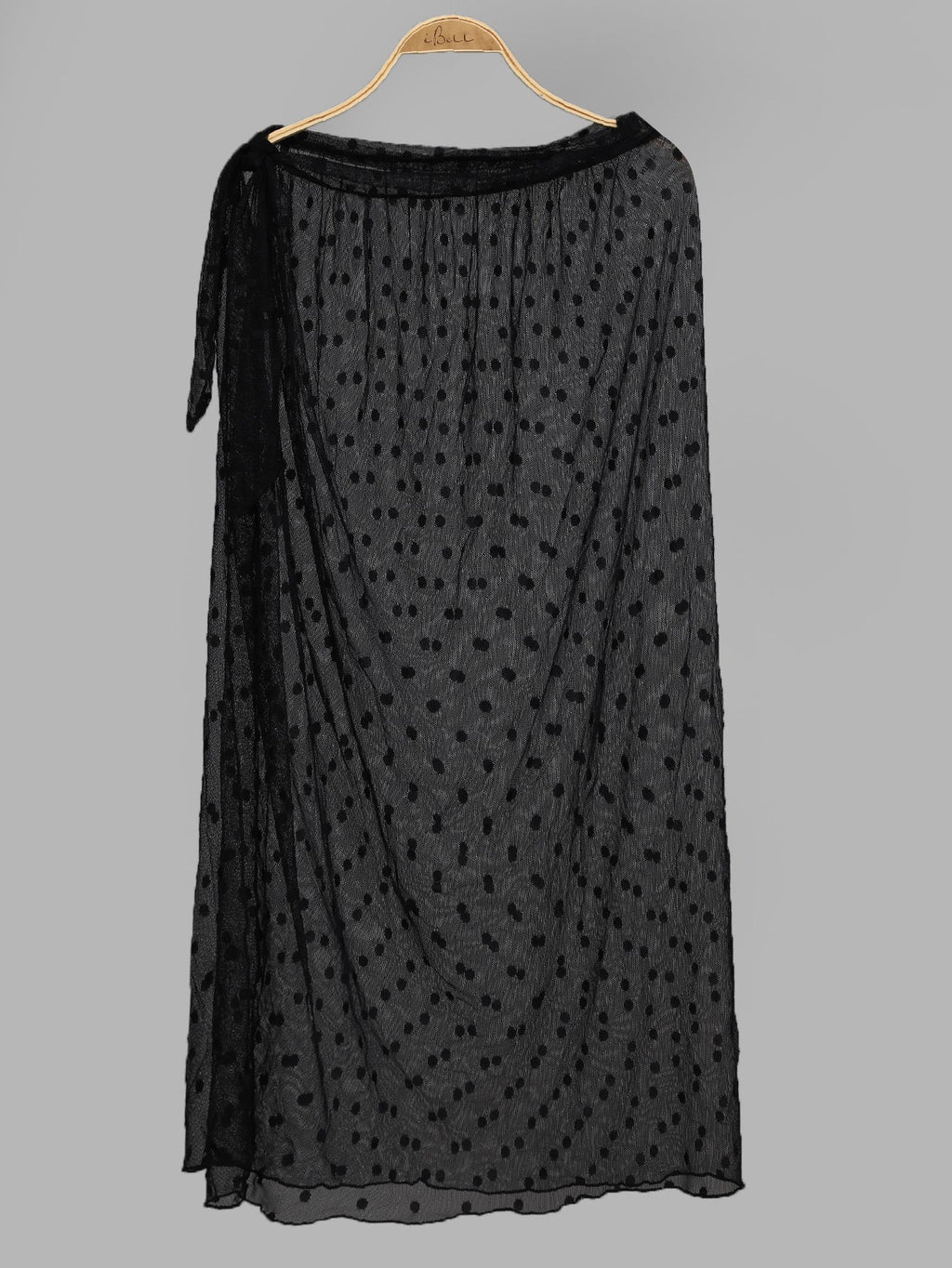 Black Polka Dot Self Tie Long Maxi Dress Dot Mesh Blouse Lady Sexy Bella Mia
