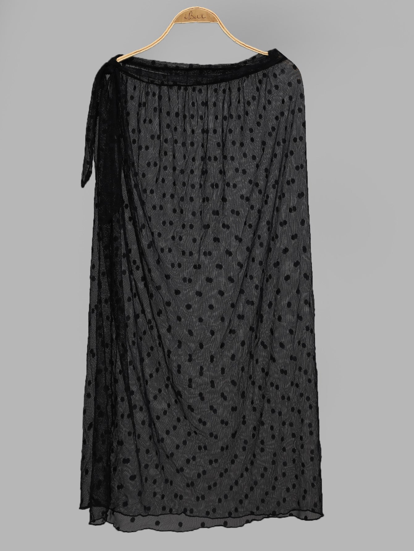 Black Polka Dot Self Tie Long Maxi Dress Dot Mesh Blouse Lady Sexy Bella Mia