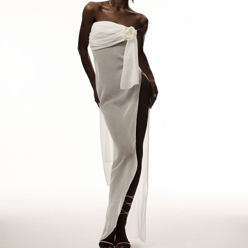 Summer Sexy off Shoulder Scarf Bow Tube Top See through Irregular Asymmetric Dress Bella Mia