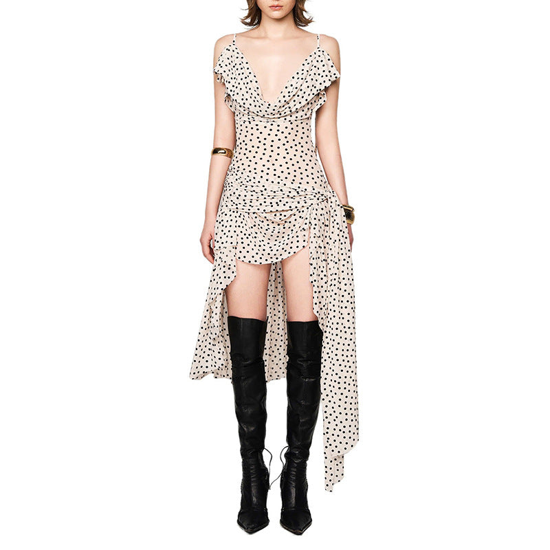 Sexy Suspender Polka Dot Sleeveless Irregular Asymmetric Hem Design Dress Women Summer Bella Mia