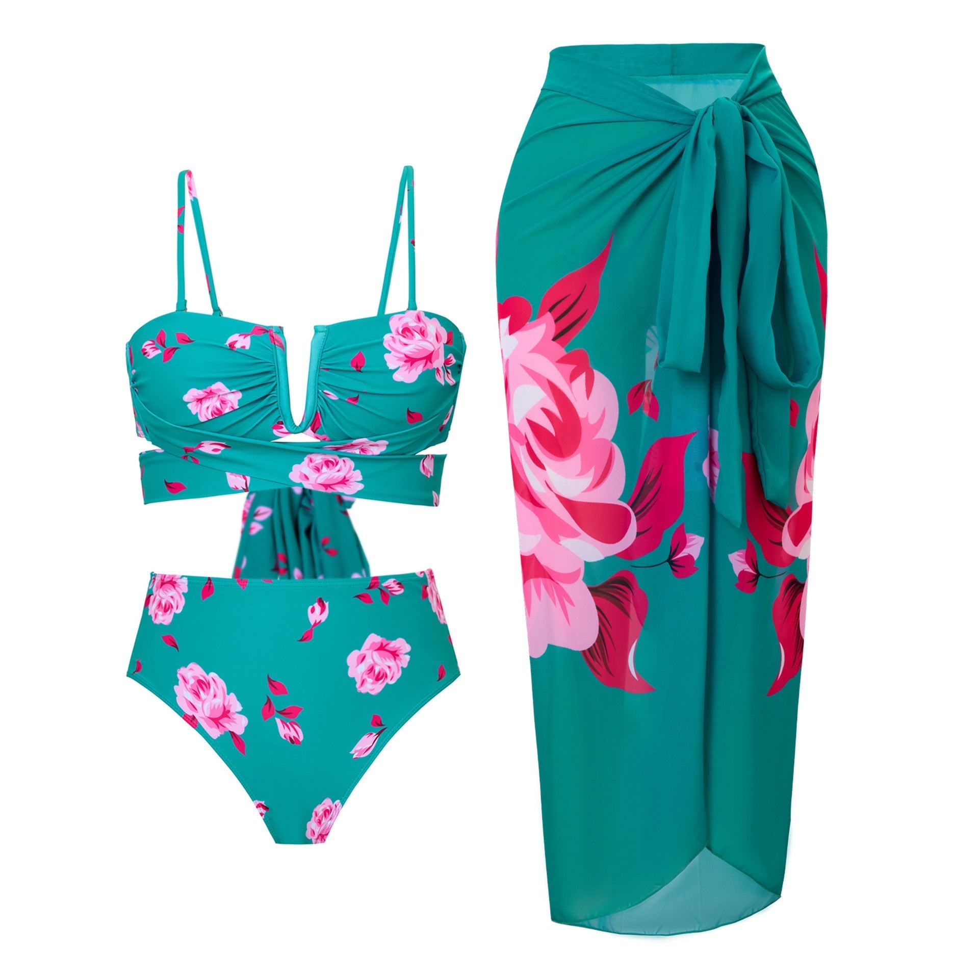 Split Three Piece Sexy Bikini Swimsuit for Women Chiffon Dress Swimsuit Outfit Bella Mia