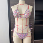 Multicolor Printing Bikini Butterfly Sexy Lace up Split Swimsuit Women Wear Beads Accessories Bella Mia