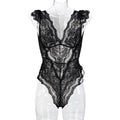 Women Clothes Mysterious Black Lace Deep V Plunge Sexy Hip Tied Jumpsuit Bella Mia