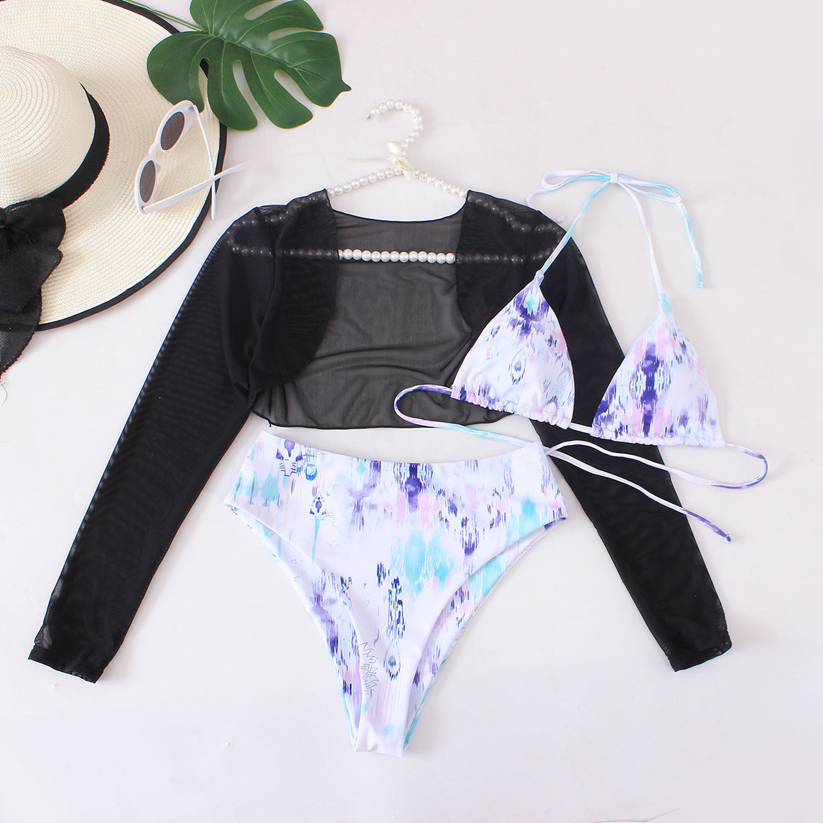 Women Seperated Swimwear Mesh Outerwear Three Piece Set Sexy Graffiti Bikini Bikini Bella Mia