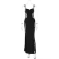 Stitching Lace Hollow Out Cutout out Cinched Slim Sexy Hip Spaghetti Straps Dress Women Bella Mia