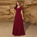 Chiffon V neck Bowknot Shawl Back Zipper a Large Swing Fully Lined Elegant Evening Dress Women Bella Mia