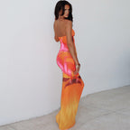 Spring Women Clothing Personalized Printing Hollow Out Cutout Slim Fit Halter Lace up Sheath Dress Bella Mia
