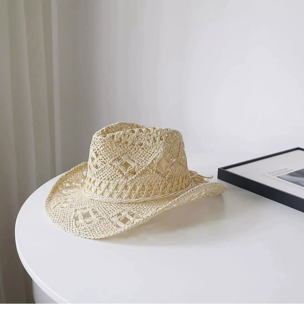 New Arrival Hand-Woven Straw Hat Cut Out Summer Sun Protection for Men and Women Sun Hat Western Cowboy Hat Outdoor All-Matching Hat