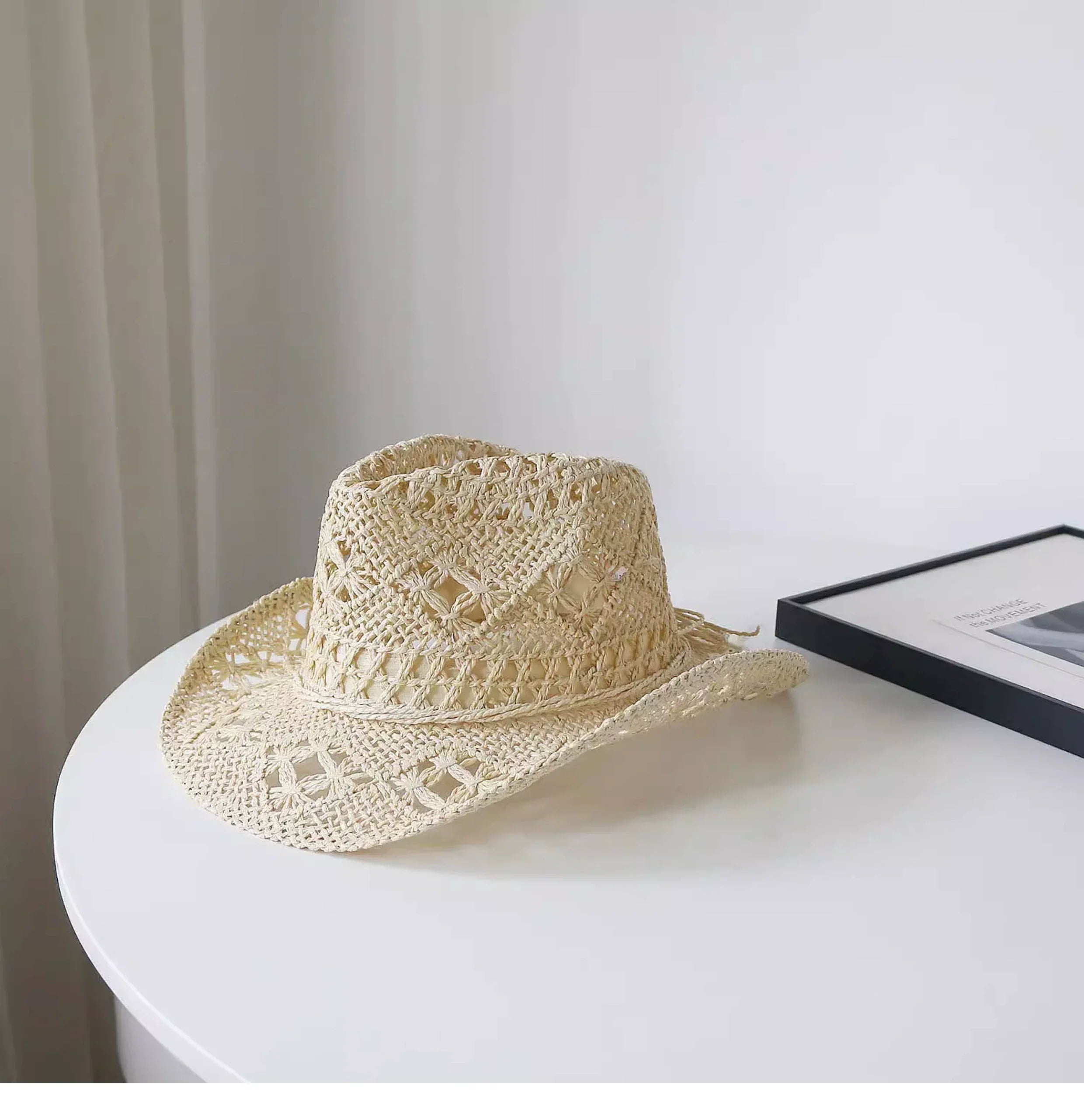 New Arrival Hand-Woven Straw Hat Cut Out Summer Sun Protection for Men and Women Sun Hat Western Cowboy Hat Outdoor All-Matching Hat