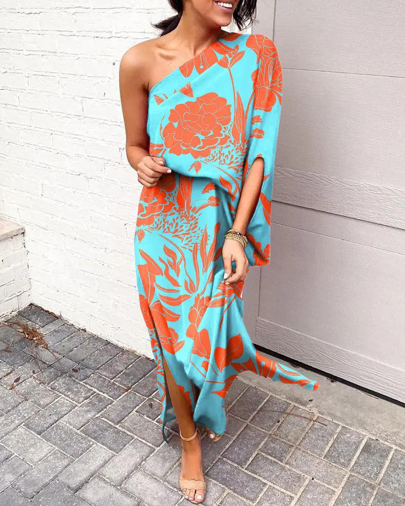 Women Clothing Dress Sexy Oblique Shoulder Elegant Single Side Sleeve Dress for Women Bella Mia