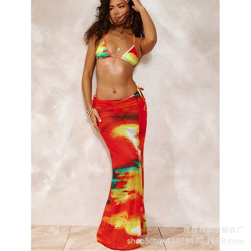 Printed Sexy Bikini Strap Skirt Casual Three Piece Sets Bella Mia