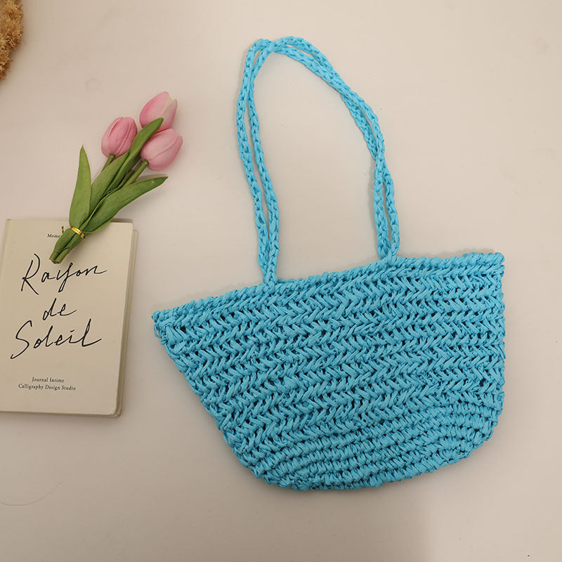 One Shoulder Straw Bag Simple Hollow Out Cutout out Straw Bag Woven Bag Summer Sweet Portable Seaside Vacation Beach Bag Women Bella Mia