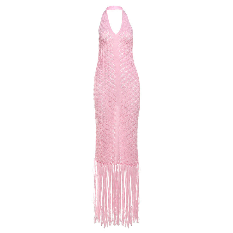 Summer Beach Dress Women Solid Color Sexy Knitted Beach Group Cover up Sunscreen Knitted Dress Bella Mia