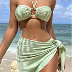 Sexy Bikini Three Piece Swimsuit Solid Color Beach Dress Strap Bikini Swimsuit Women Bella Mia