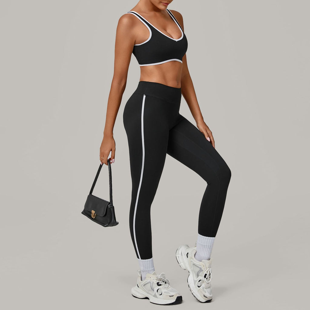 Contrast Color Binding Nude Feel Yoga Beauty Back Tight Quick Drying Workout Clothes Outdoor Sports Two Piece Sets Bella Mia