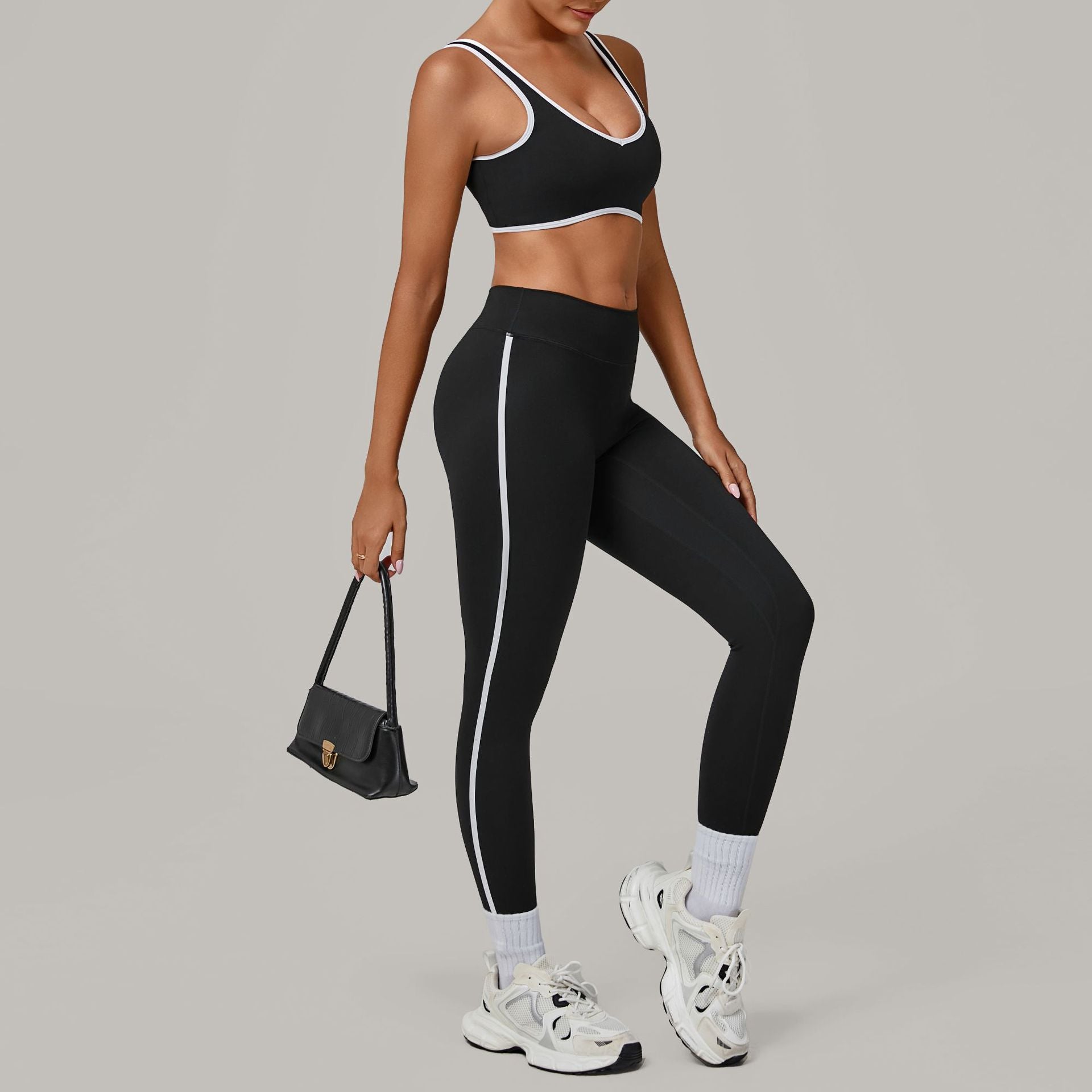 Contrast Color Binding Nude Feel Yoga Beauty Back Tight Quick Drying Workout Clothes Outdoor Sports Two Piece Sets Bella Mia